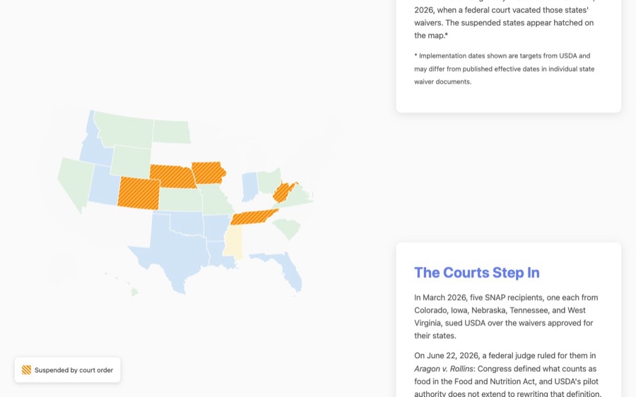 Screenshot of the SNAP restriction waivers map